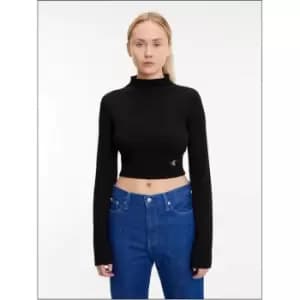 Calvin Klein Jeans Shiny Rib High Neck Long Sleeve - Black