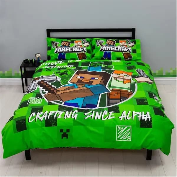Minecraft Minecraft Block Check Double Panel Duvet Cover Set Duvet Cover Sets Double Green 77985515030