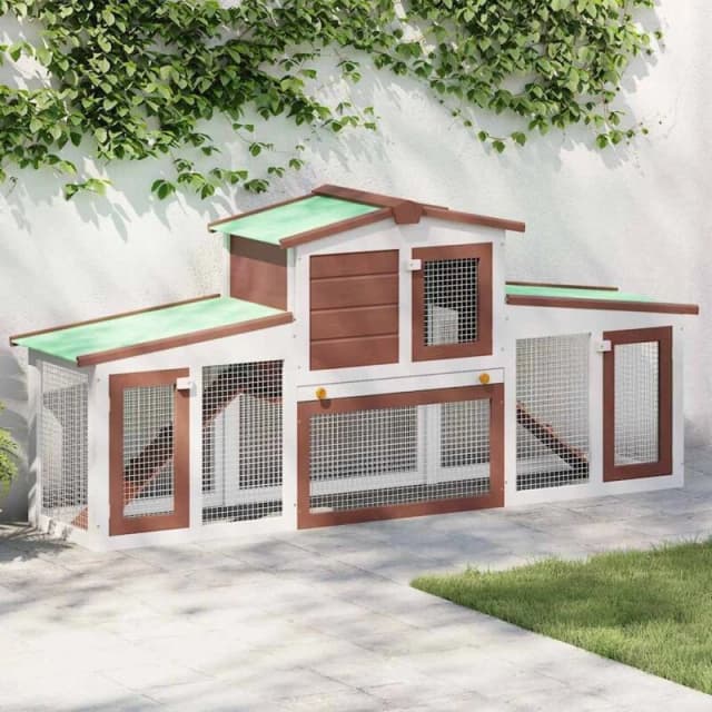 VIDAXL Vidaxl - Outdoor Large Rabbit Hutch Brown and White 204x45x85cm Wood 8719883737676