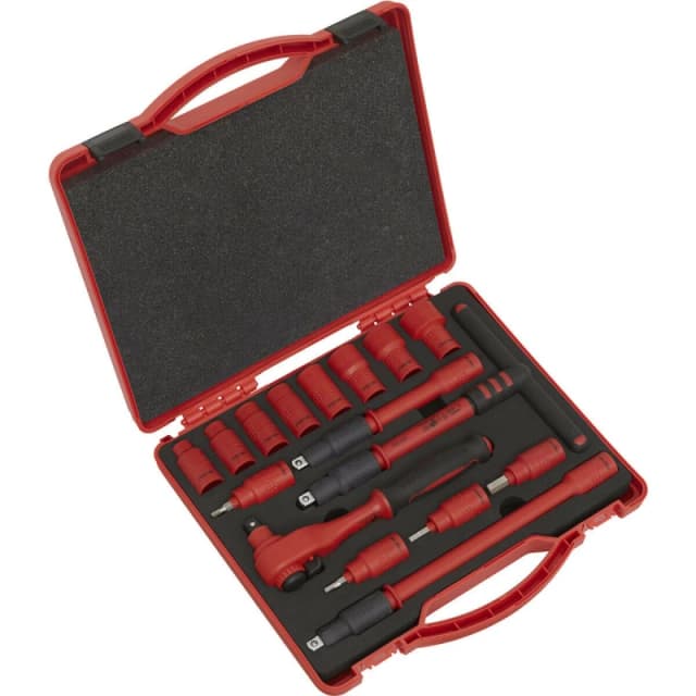 Loops 16pc VDE Insulated Socket & Ratchet Handle Set -3/8" Square Drive 6 Point Metric Multi