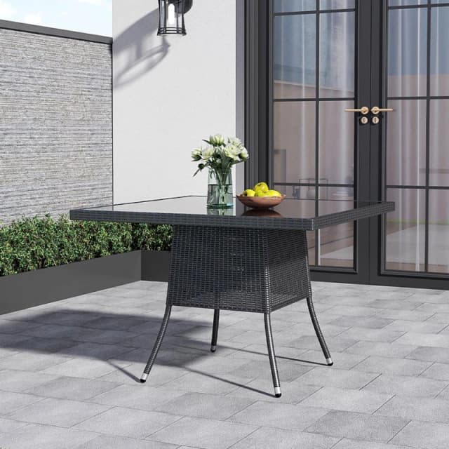 Breeins 105cm Square Rattan Garden Table with Parasol Hole - Black L