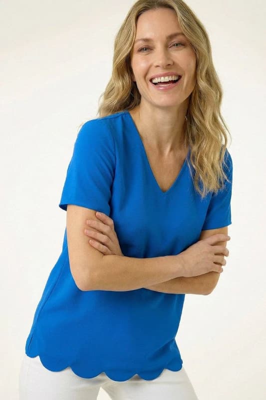 Roman Womens Scalloped Hem V-Neck T-Shirt in Royal Size: 18 Royal Female 18