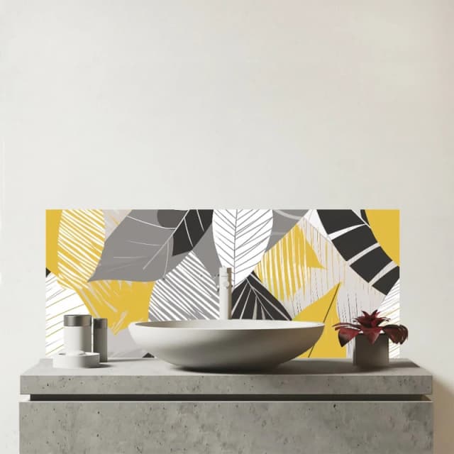 Warren Reed - Designer Grey Yellow Autumn Leaves Glass Bathroom Splashback Yellow Unisex