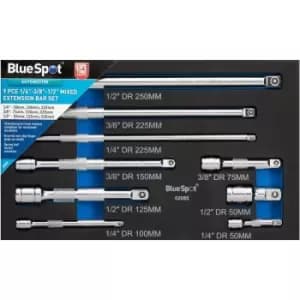 9 Piece 1/4"-3/8"-1/2" Mixed Extension Bar Set