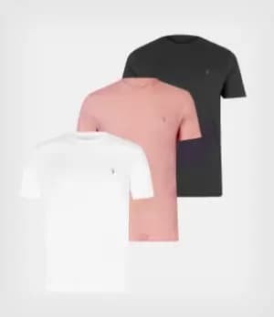 AllSaints Mens Tonic Crew T-Shirt 3 Pack, Pink/White/Black, Size: M