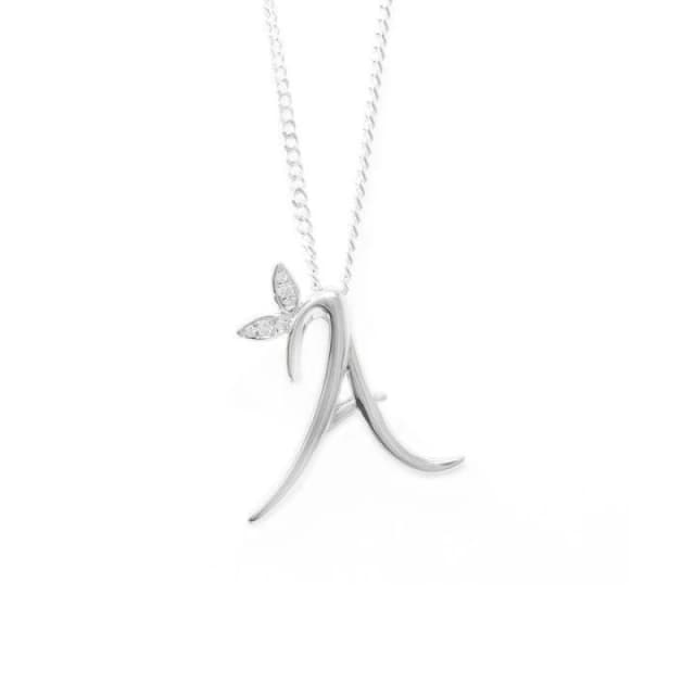 Say It With Winged Diamond Initial Necklace - Sterling Silver - A/18" Size: 18" Silver Unisex 18"