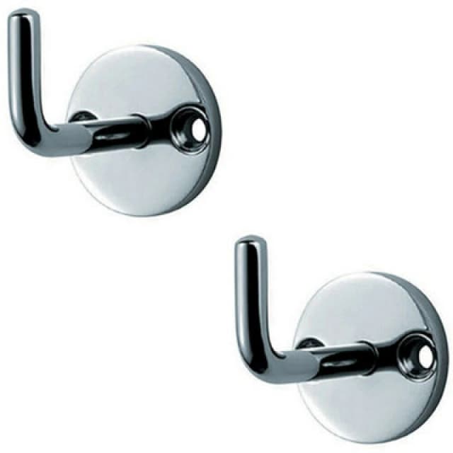 Loops 2x Slimline Coat Hook on Round Rose 45mm Projection Bright Stainless Steel Metallics