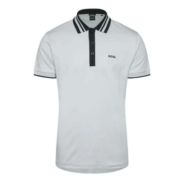 Boss Paule Tape Stripe Collar Polo Shirt Grey male S