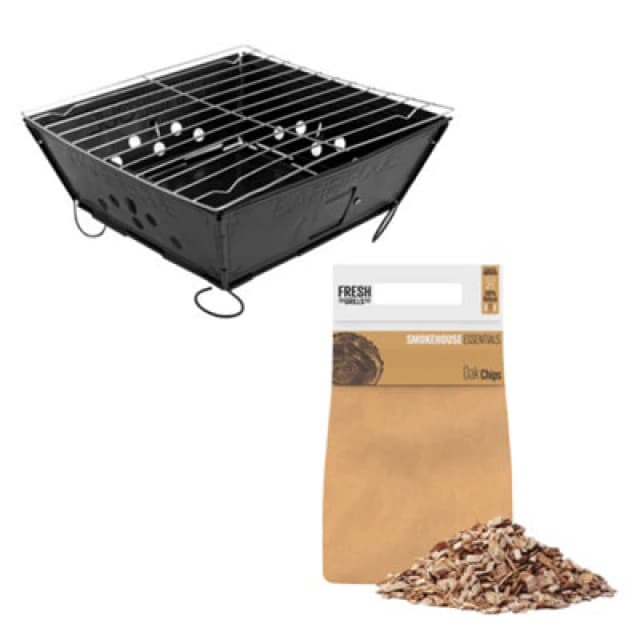 MonsterShop Portable Folding Bbq & Oak Wood Chips Barbecue Grill Foldable Tabletop Charcoal