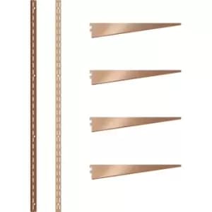Rothley Bright Twin Slot Shelving Kit 1220mm Uprights (x2) & 270mm Brackets (x4) in Copper Steel