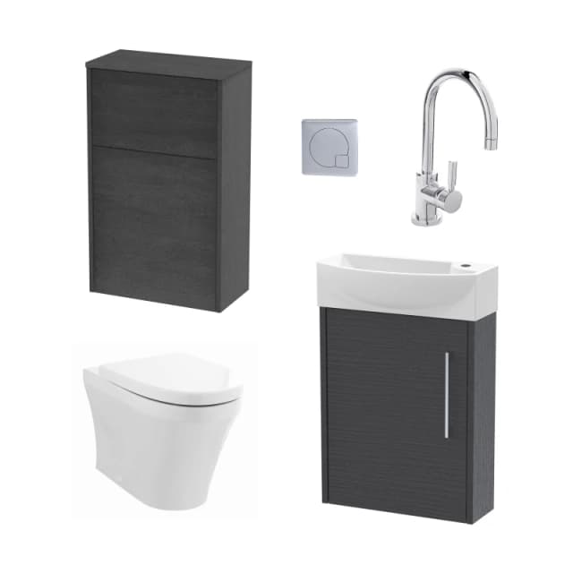 Balterley Left Wall Hung Vanity WC Cistern Toilet Tap Graphite Chrome 440mm Silver