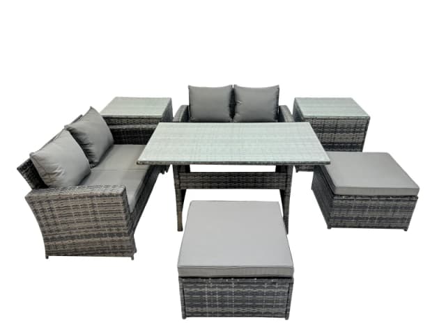 Fimous 6 Seater Outdoor Table Double Seat Sofa 2 Side Table 2 Big Stools Set in Dark Grey Dark Grey Unisex
