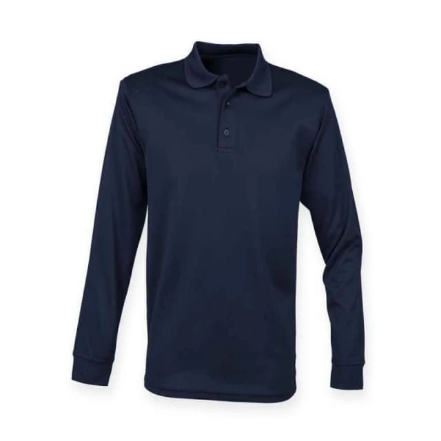 Henbury Mens Long Sleeve Coolplus Piqu Polo Shirt in Navy Size: XS Navy Male XS