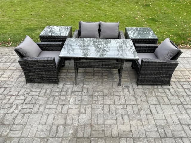 Fimous Wicker Outdoor Garden Furniture Sets Patio Furniture Rattan Rectangular Dining Table Lounge Sofa