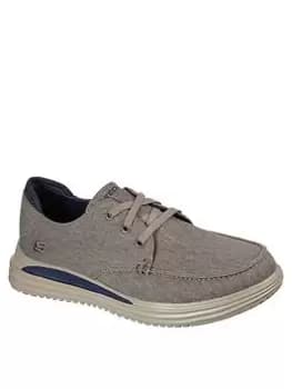 Skechers Proven Low Profile Moc Toe Lace Up Shoe, Khaki, Size 11, Men