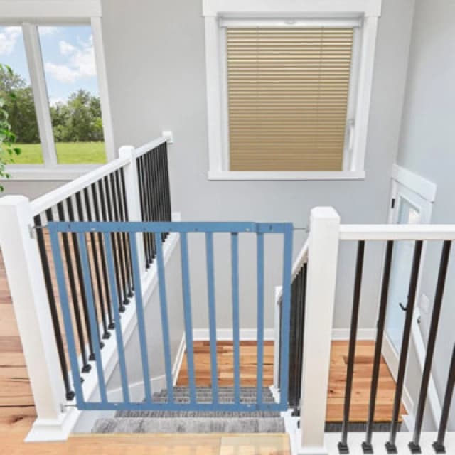 Safetots Top Of The Stairs Screw Fitted Stair Gate, Azure Blue Wooden, 63.5Cm - 105.5Cm, Wood Baby Gate, Safety Gate