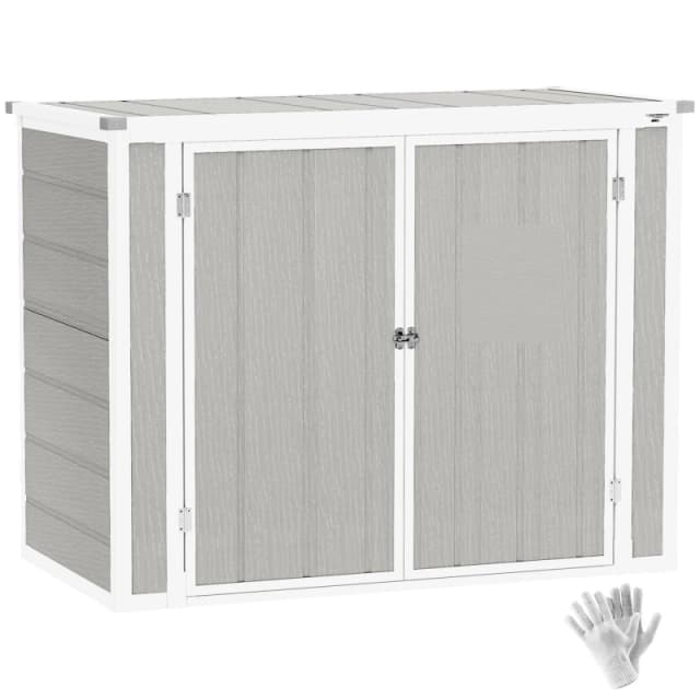 Outsunny 4.7 x 2.5FT Lockable Garden Shed, 2-Bin Storage Shed, Light Grey Pale Grey