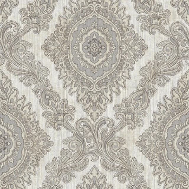 Wallquest Villa Rosa Damask Silver Wallpaper Floral Classic Acrylic Coated
