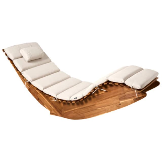 Beliani Sun Lounger With Cushion Brescia Premium Acacia Wood Light Beige