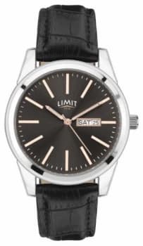 Limit Mens Black Leather Strap Grey Dial Silver Case Watch