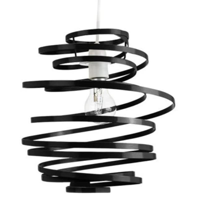 Happy Homewares Contemporary Black Gloss Metal Double Ribbon Spiral Swirl Ceiling Light Pendant