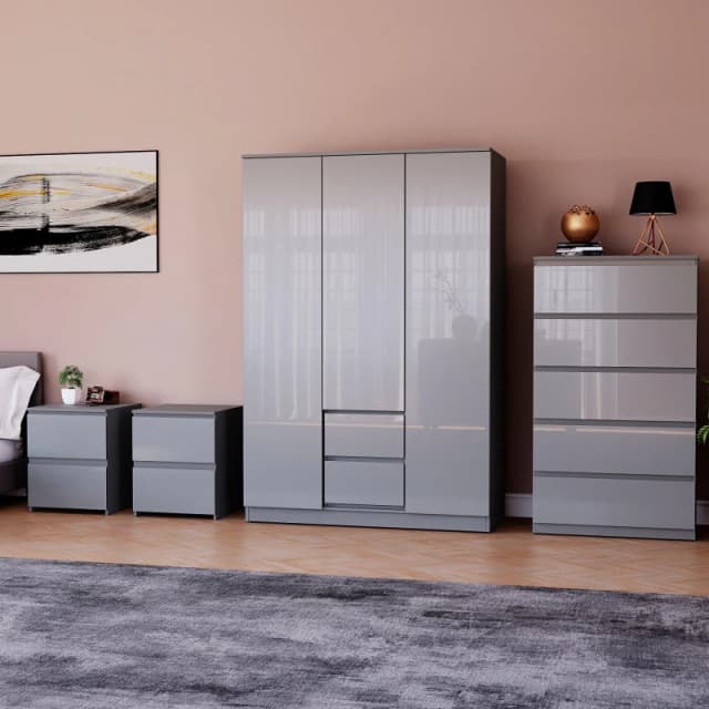 Lassic Glinton Gloss 4 Piece Bedroom Set 8 Grey unisex 4 Piece