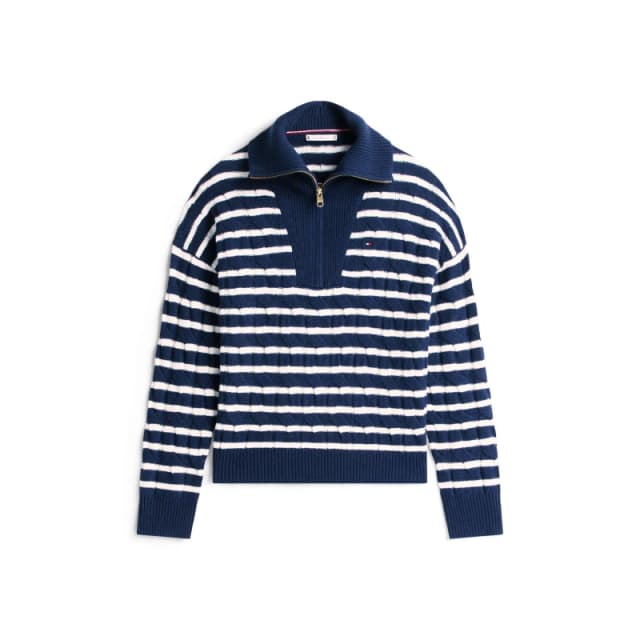 Tommy Hilfiger Womens Quarter Zip Long Sleeve Fleece Pullover Dark Night Navy female 10 (S)