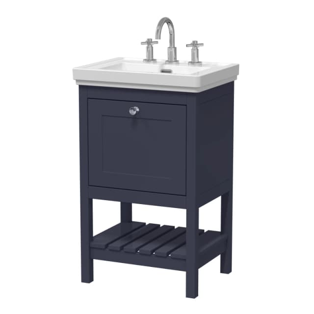 Balterley Floor Standing 1 Drawer Vanity 3 Tap Hole Fireclay Basin Blue 500mm Blue