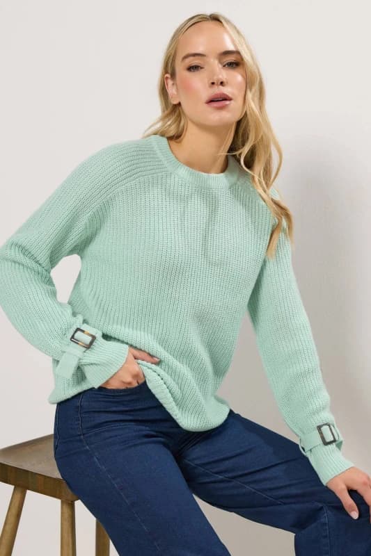 Long Tall Sally Womens Tall Knitted Buckle Jumper in Mint Size: 10-12 Mint Female 10-12