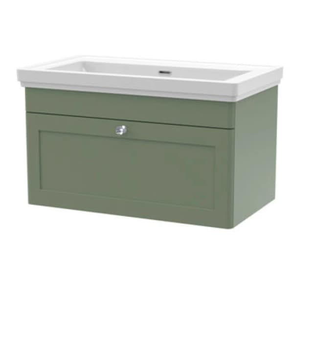 nuie 800mm Wall Hung 1 Drawer Vanity & Basin 0TH - Satin Green CLC896H