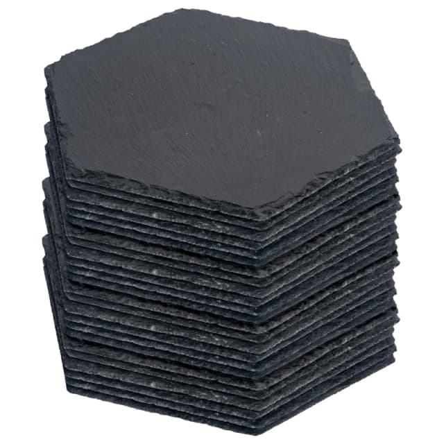 Argon Tableware Hexagon Slate Placemats - 30cm x 26cm - 24x Large Natural Black Stone Dining Table Dinner Serving Board Platter Place Mats Sets Black