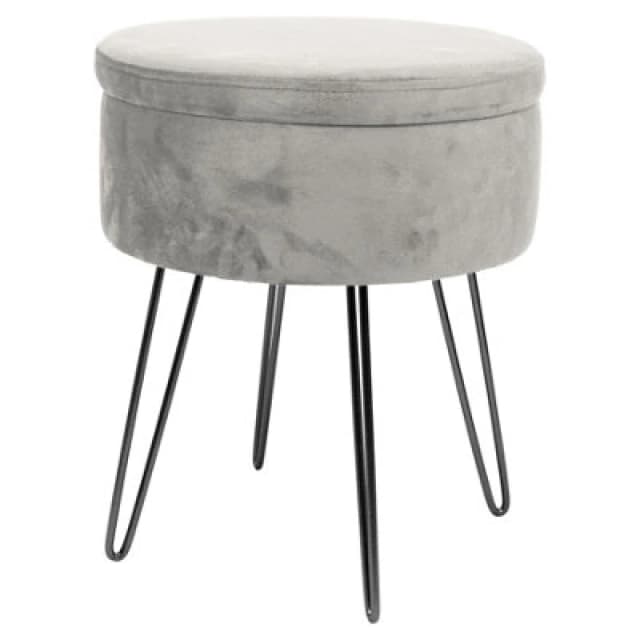 Harbour Housewares Velvet Storage Footstool - Round Modern Dressing Table Footstool Vanity Seat Chair - 45 X 36Cm - Grey/black