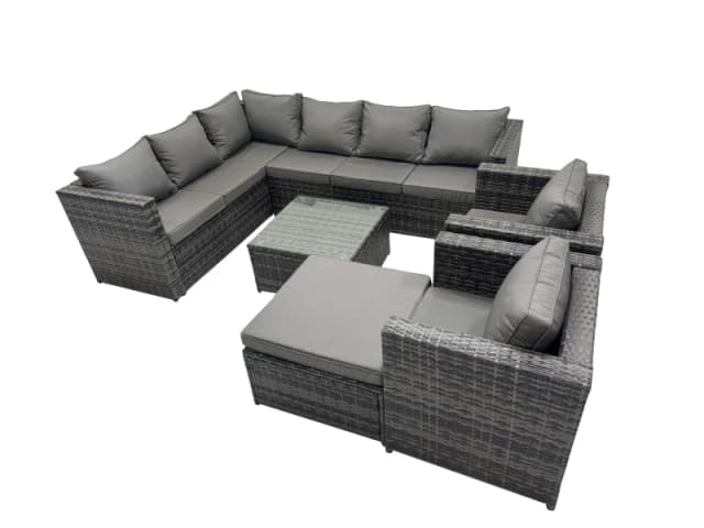 Fimous Patio Furniture Sets with Corner Sofa Square Coffee Table Big Stool in Dark Grey Dark Grey Unisex