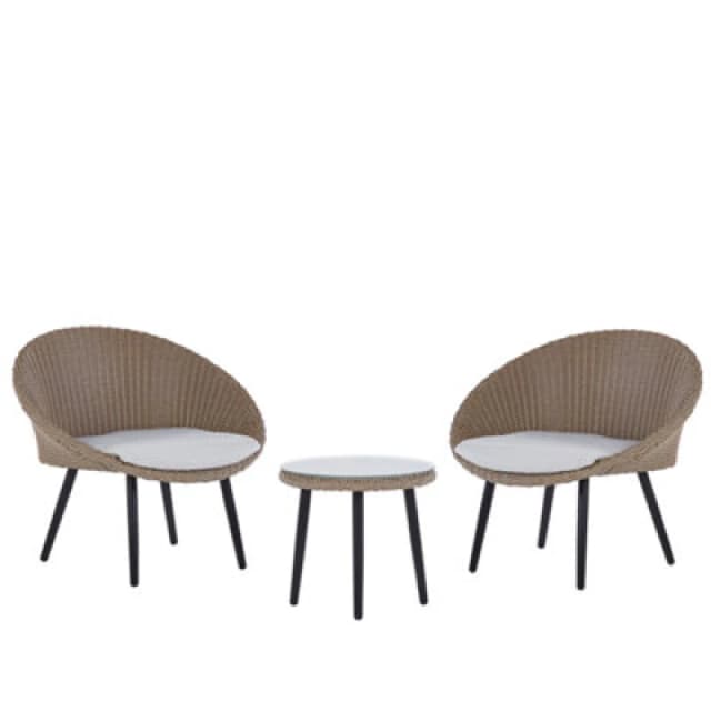 Beliani Bistro Set With Cushions Ortigia Pe Rattan Light Beige Beige