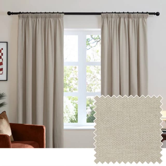 Furn Soft Chenille Blackout Pencil Pleat Curtain Pair in Natural Size: 117cm width x 137cm drop Natural Unisex 117cm width x 137cm drop