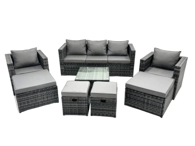Fimous 9 Seater Patio Lounge Sofa Set with 4 Footstool in Dark Grey Dark Grey Unisex