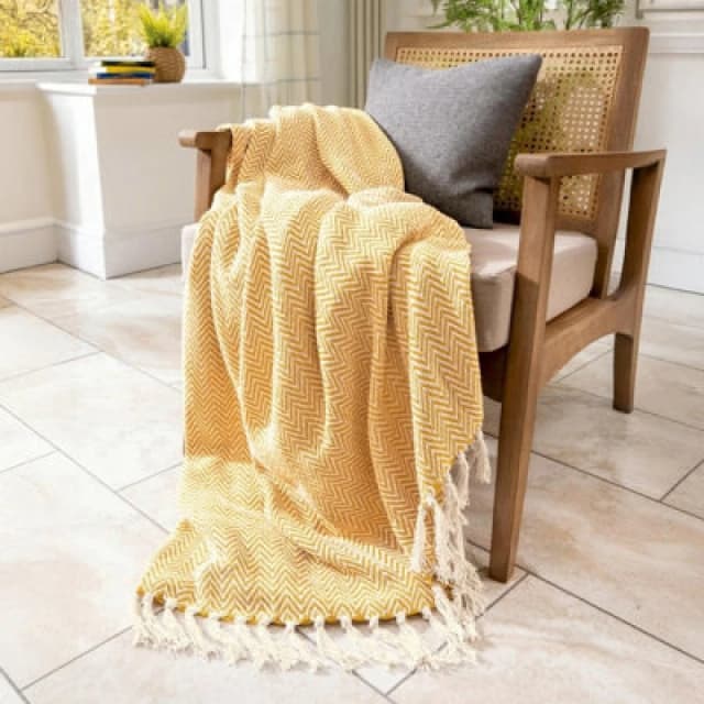 Allure Bath Fashions Audley Chevron Herringbone Throw Blanket - Mustard, 125 X 150Cm