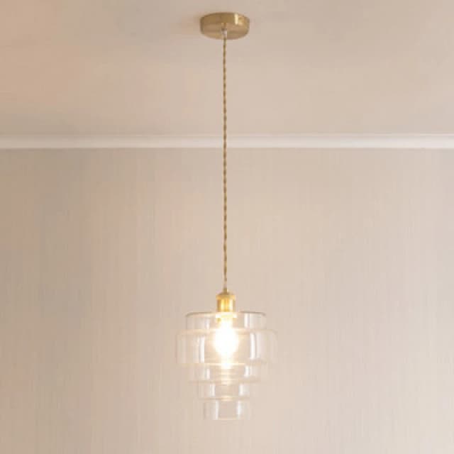 ValueLights ValueLights Lane Glass 5 Tier Shade Brushed Gold Ceiling Pendant Light and Bulb in Clear Clear One Size Unisex 5059406063831