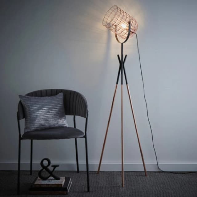 K Living Fulton Tripod Copper Cage Floor Lamp Industrial - Brown Brown One Size