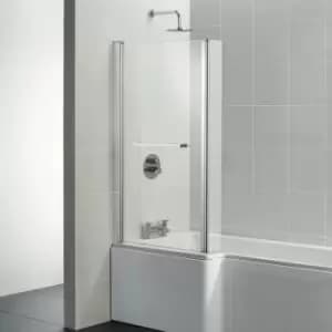 Tempo L-Shaped Cube Bath Screen with Hinged End Panel and Towel Rail 1400mm h x 830mm w - 5mm Glass - Ideal Standard