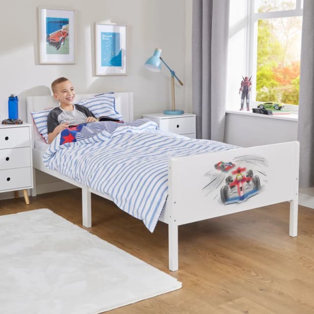 Liberty House Toys Kids White Single Bed - Racing Car White Unisex Single