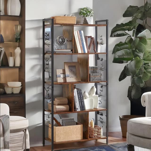 Rafaelo Mobilia Industrial 5 Tier Rustic Brown Bookcase Zig Zag Brown Unisex