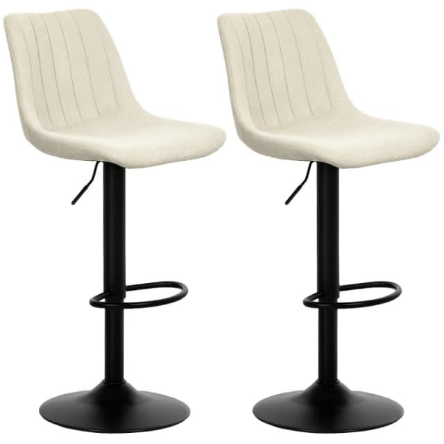 HOMCOM Bar Stools Set of 2 Adjustable Swivel Bar Chairs with Backrest Beige