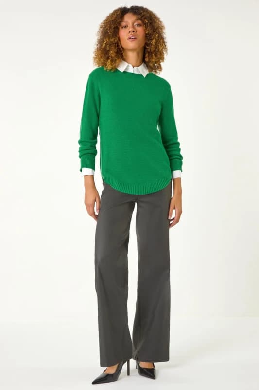 Roman Womens Textured Curved Hem Jumper in Green Size: 16 Green Female 16