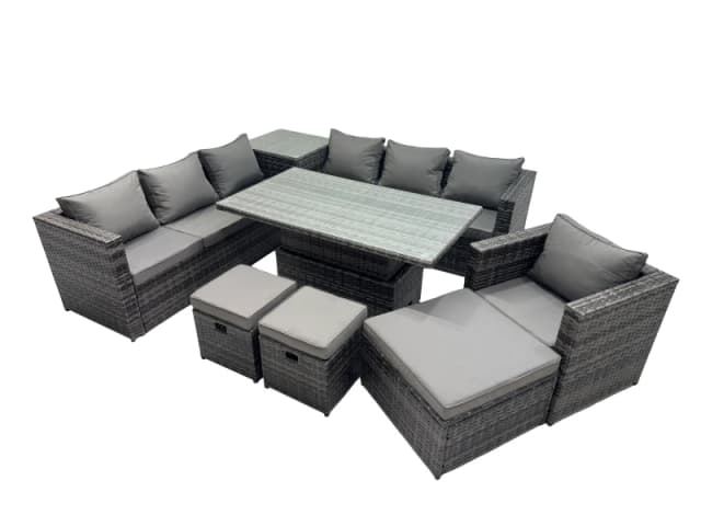 Fimous 10 Seater Outdoor Garden Rattan Furniture Set with Side Table 3 Stool in Dark Grey Dark Grey Unisex
