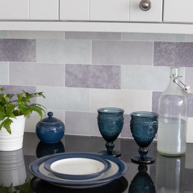 D C Fix 3D Splashback Wallpaper Pastel Tiles Blue/Grey unisex 67.5CMX4M