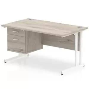Impulse 1400 Rectangle White Cant Leg Desk Grey Oak 1 x 2 Drawer Fixed Ped
