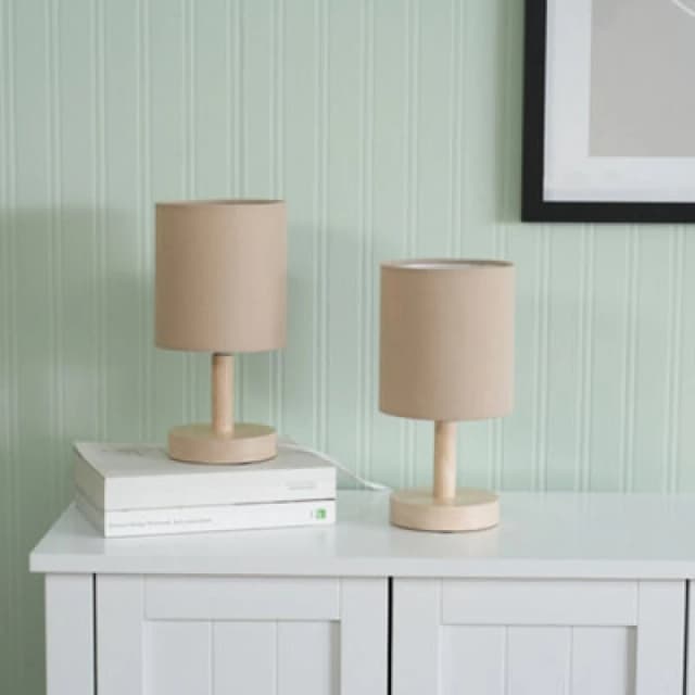 ValueLights Nelly Pair of Wooden Base Bedside Table Lamps Nude