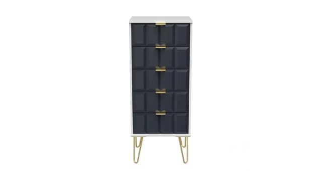 Ready Assembled 2 U Metro 5 Drawer Tall Bedside (Ready Assembled) in Dark Blue Dark Blue Unisex