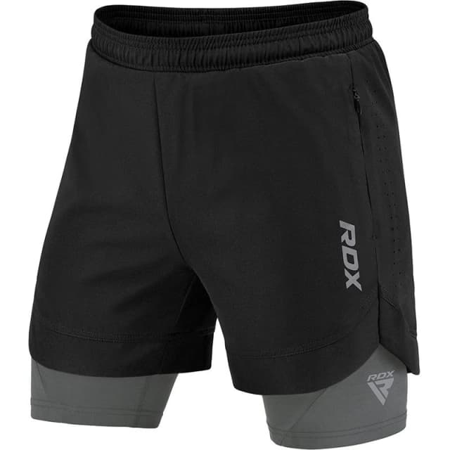 RDX SPORTS T16 2-in-1 Compression MMA Shorts Black